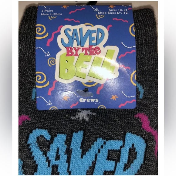 Saved By The Bell Crew Socks 2 Pair Men 6.5-12 Gray w Logo Cell Phone 90s Sitcom - Picture 4 of 10